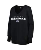 Women's Cuce Black Seattle Seahawks Sequin Logo V-Neck Pullover Sweatshirt