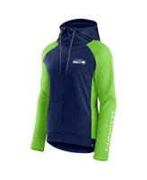 Women's Fanatics College Navy, Neon Green Seattle Seahawks End Around Raglan Full-Zip Hoodie