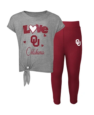 Preschool Girls Heathered Gray, Crimson Oklahoma Sooners Forever Love T-shirt and Leggings Set