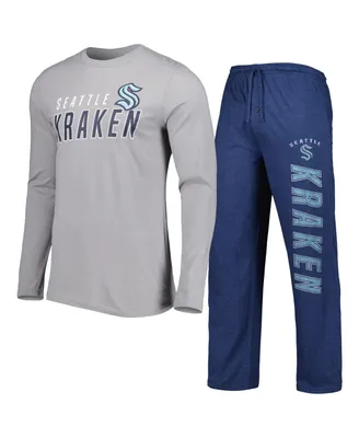 Men's Concepts Sport Deep Sea Blue, Gray Seattle Kraken Meter Long Sleeve T-shirt and Pants Sleep Set