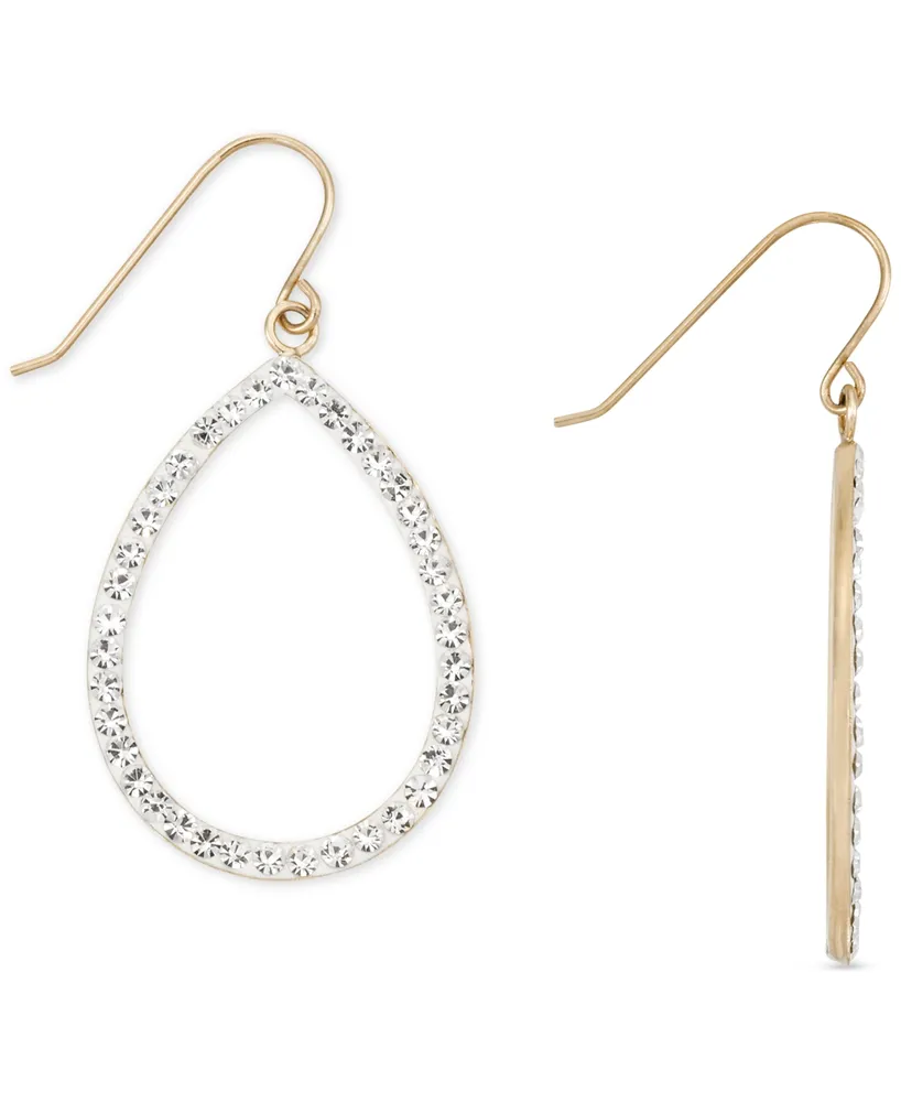 Crystal Pave Open Teardrop Drop Earrings in 10k Gold