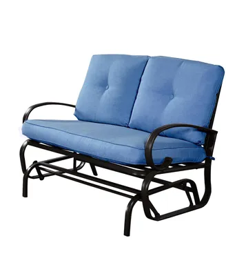 Glider Outdoor Patio Rocking Bench Loveseat Cushioned Seat Steel Frame