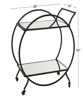 Rosemary Lane 14" x 28" 30" Iron Rolling with Wheels and Handle 2 Mirrored Shelves Bar Cart