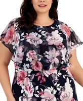 Connected Plus Floral-Print Flutter-Sleeve Midi Dress