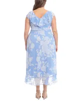 London Times Plus Size Ruffled Floral-Print Faux-Wrap Dress