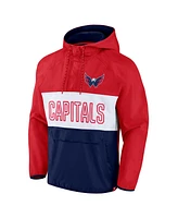 Men's Fanatics Red, Navy Washington Capitals Backhand Shooter Defender Anorak Raglan Hoodie Quarter-Zip Jacket