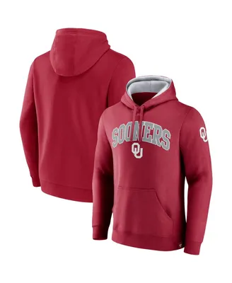 Men's Fanatics Crimson Oklahoma Sooners Arch and Logo Tackle Twill Pullover Hoodie