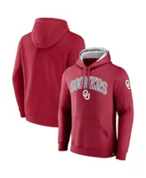 Men's Fanatics Crimson Oklahoma Sooners Arch and Logo Tackle Twill Pullover Hoodie