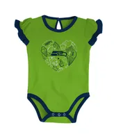 Newborn and Infant Boys and Girls College Navy, Neon Green Seattle Seahawks Too Much Love Two-Piece Bodysuit Set