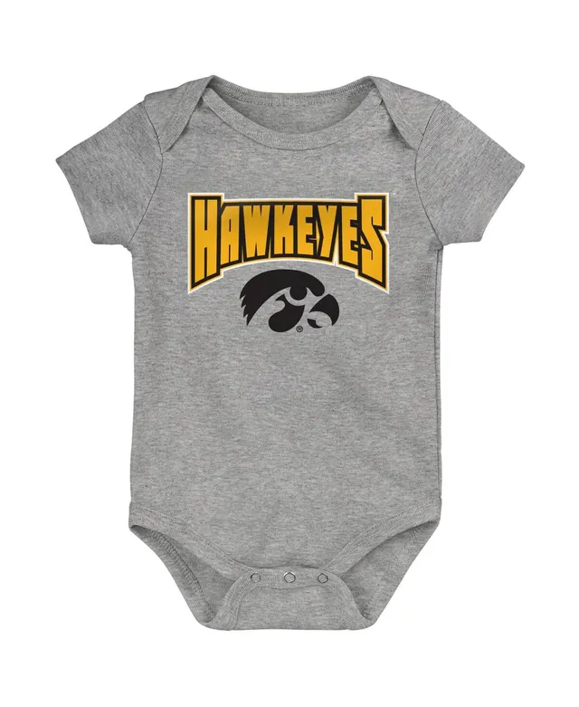 Outerstuff Infant Boys and Girls Black, Gold, Heathered Gray Iowa Hawkeyes  3-Pack Game On Bodysuit Set