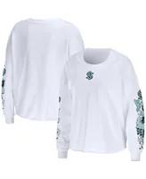 Women's Wear by Erin Andrews White Seattle Kraken Celebration Cropped Long Sleeve T-shirt