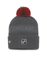 Men's Fanatics Charcoal Chicago Blackhawks Authentic Pro Home Ice Cuffed Knit Hat with Pom