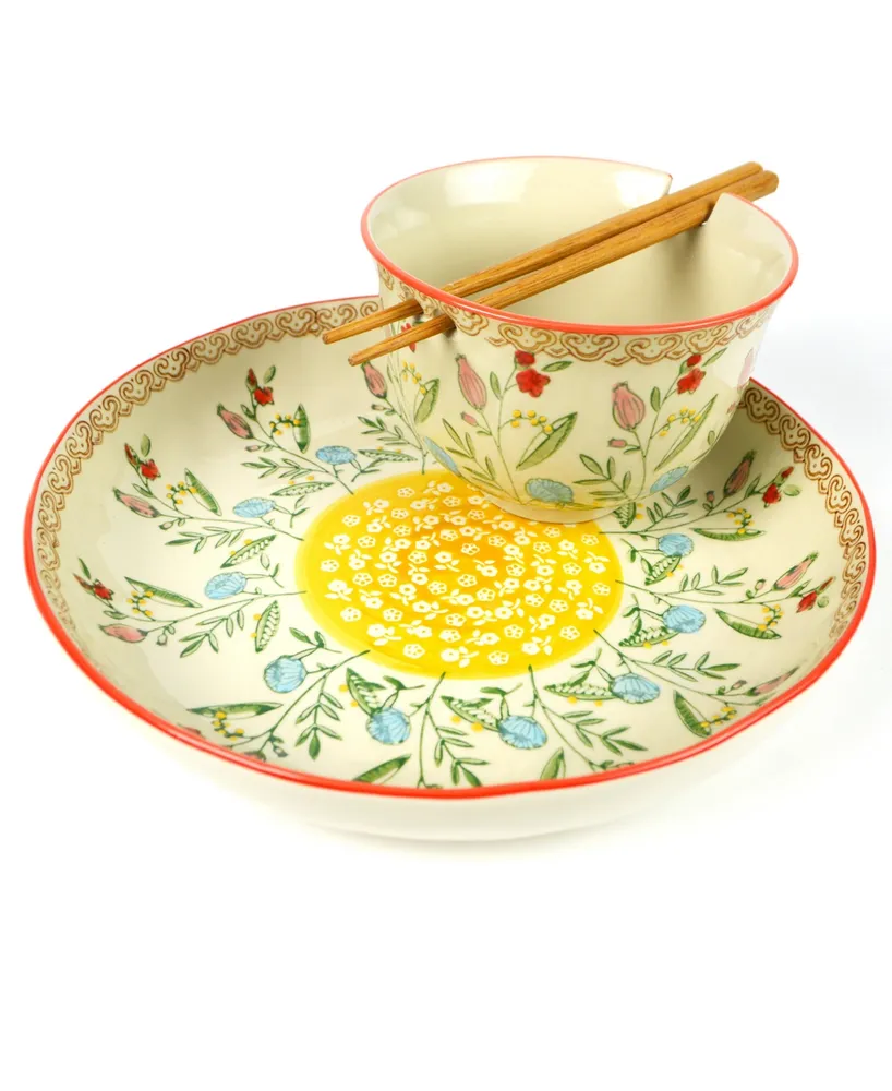 Euro Ceramica Ella Ramen Bowl and Dinner Bowl Set in Red