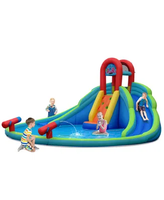 Inflatable Bounce House Kids Water Splash Pool Dual Slides without Blower