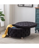 WestinTrends Round Velvet Tufted Storage Ottoman for Living Room Bedroom