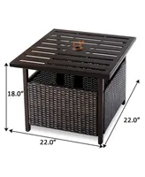 Costway Brown Rattan Wicker Steel Side Table Outdoor Furniture Deck