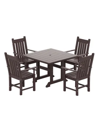 5 Piece Outdoor Patio Dining Set Square Table and Armchair