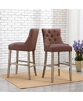 29" Linen Tufted Buttons Upholstered Wingback Bar Stool (Set of