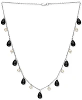 Freshwater Pearl (5-6mm) & Jade Dangling 18" Collar Necklace in Sterling Silver (Also in Onyx)