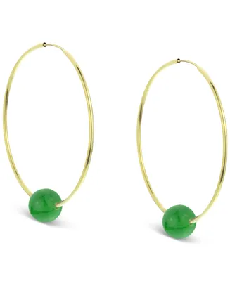 Jade Medium Hoop Earrings 14k Gold, 1.57" (Also Onyx, Turquoise, Lapis, & Freshwater Pearl)