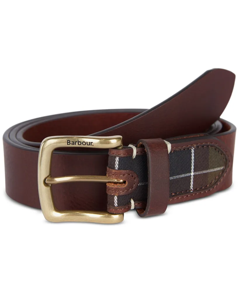 Barbour Men's Tartan-Trim Leather Belt