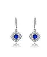 Genevive Sterling Silver White Gold Plated Round Cubic Zirconia Petal Flower Style Earrings