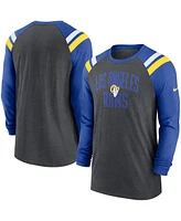 Men's Nike Heathered Charcoal, Royal Los Angeles Rams Tri-Blend Raglan Athletic Long Sleeve Fashion T-shirt