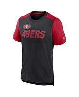 Men's Nike Heathered Black, Scarlet San Francisco 49ers Color Block Team Name T-shirt