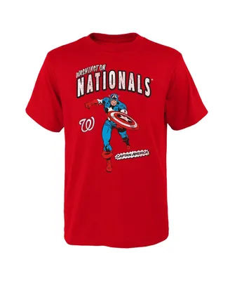 Big Boys Red Washington Nationals Team Captain America Marvel T-shirt