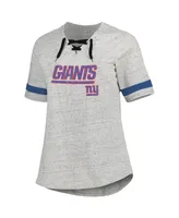 Women's Heather Gray New York Giants Plus Lace-Up V-Neck T-shirt