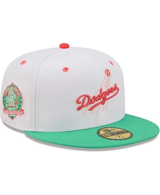 Men's New Era White, Green Los Angeles Dodgers 50Th Anniversary Watermelon Lolli 59Fifty Fitted Hat