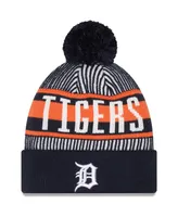 Men's New Era Navy Detroit Tigers Striped Cuffed Knit Hat with Pom