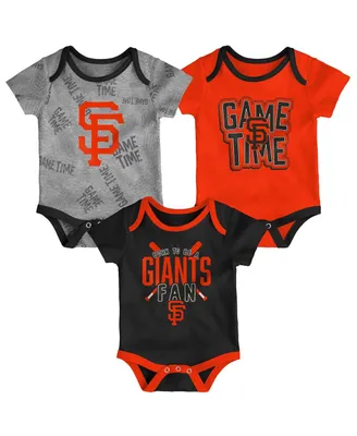 Newborn and Infant Boys Girls San Francisco Giants Black, Orange, Heathered Gray Game Time Three-Piece Bodysuit Set