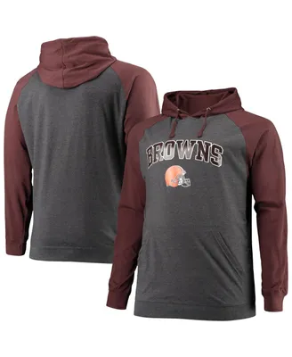 Men's Fanatics Brown, Heathered Charcoal Cleveland Browns Big and Tall Lightweight Raglan Pullover Hoodie