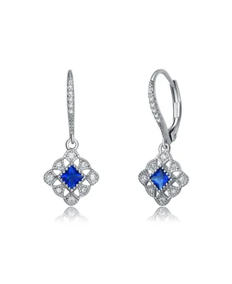 Genevive Sterling Silver White Gold Plated Radiant and Round Cubic Zirconia Adorn Leverback Earrings