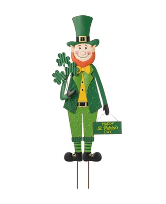 Glitzhome 36" H St. Patrick's Metal Leprechaun Yard Stake or Standing Decor or Wall Decor