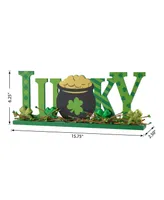 Glitzhome 15.75" L St. Patrick's Lucky Wooden Table Decor