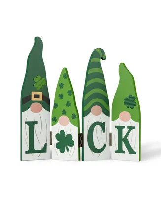 Glitzhome 12.25" L St. Patrick's Wooden Luck Shamrock Gnome Table Decor