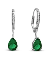 Genevive Elegant Sterling Silver Dangling Pear-Shaped Cubic Zirconia Earrings