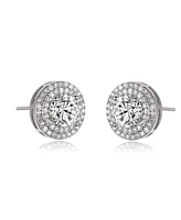 Genevive Cubic Zirconia Sterling Silver round Haloed Stud Earrings