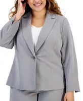 Le Suit Plus Herringbone Single Button Blazer & Straight-Leg, Mid-Rise Pantsuit