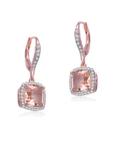 Genevive Sterling Silver 18K Rose Gold Plated Pink Cubic Zirconia Drop Earrings