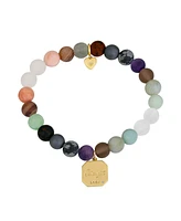 Unwritten 14k Gold Plated Crystal Strength Elephant Multi Color Matte Stone Stretch Bracelet