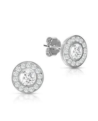 Genevive Sterling Silver Cubic Zirconia Halo Stud Earrings