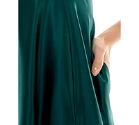 B Darlin Juniors' Pleated-Bodice High-Slit Evening Gown