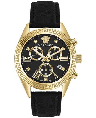 Versace Women's Chronograph Greca Black Leather Strap Watch 40mm