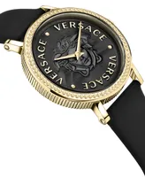 Versace Women's Swiss V-Dollar Black Leather Strap Watch 37mm