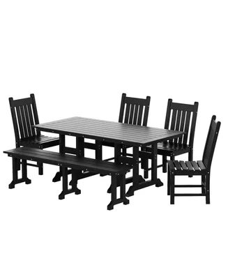 WestinTrends 6 Piece Outdoor Patio Dining Set Table and Bench Chair