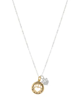 Unwritten 14K Two Tone Gold Flash-Plated Cubic Zirconia 'My Heart Is Paved with Pawprints' Multi Heart-Paw Charm Pendant Necklace with Extender