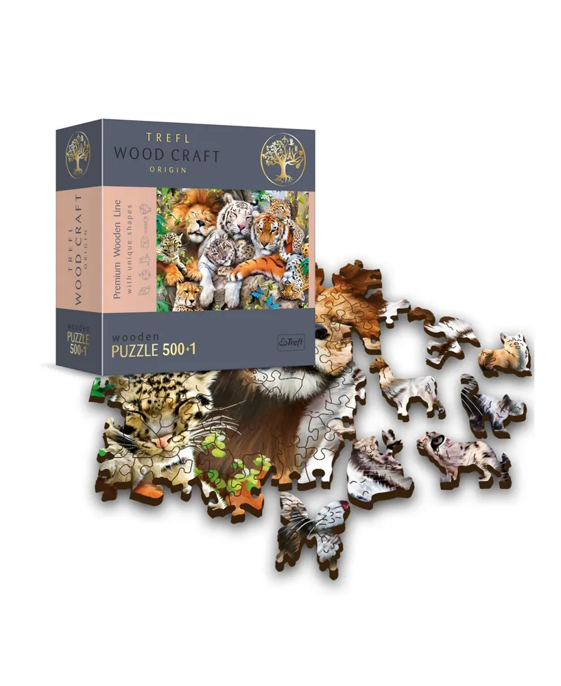 Trefl Wood Craft 501 Piece Wooden Puzzle - Wild Cats in The Jungle